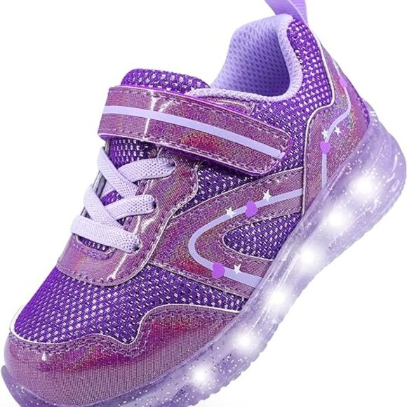 Toddler Running Sneakers LED Purple Flashing Lightweight Breathable Kids Size 8 - Picture 2 of 6